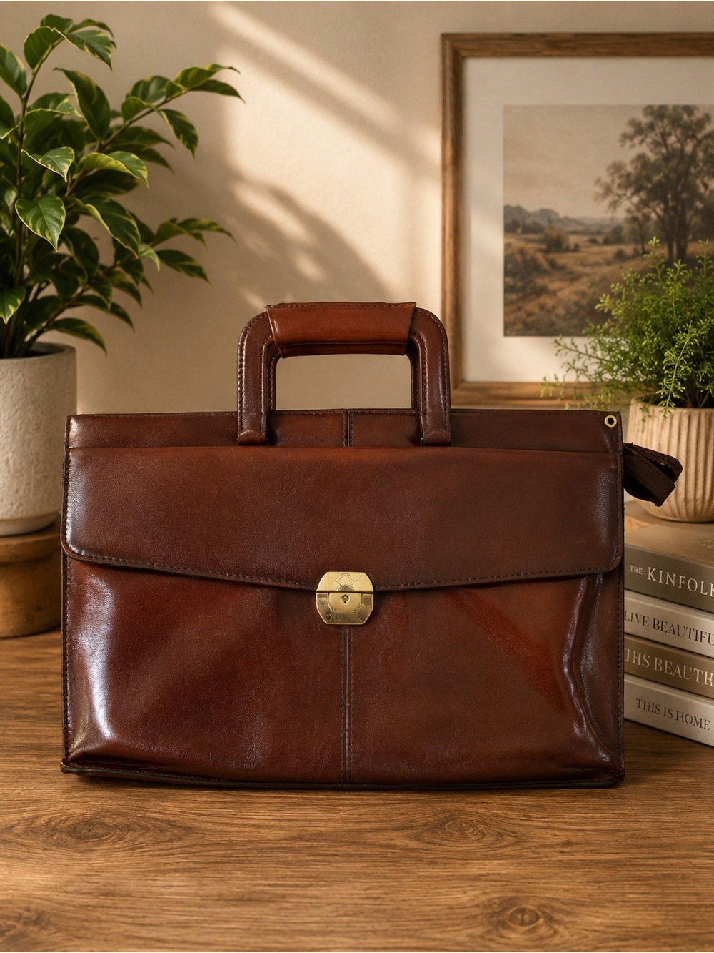 Vintage Stradellina Brown Leather Briefcase Genuine Leather
